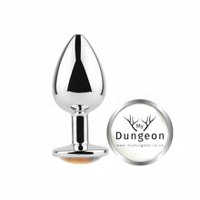Load image into Gallery viewer, Metallic anal plug with 'My Dungeon' branding on a white background